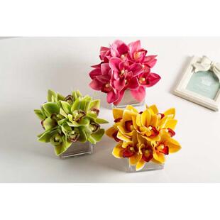 仿真兰花小盆栽桌花假花会议桌装饰摆件餐桌摆设轻奢花艺玻璃花瓶