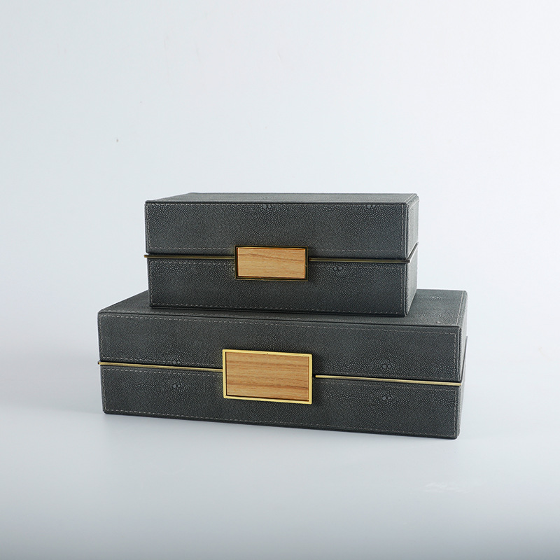 新中式木质皮革首饰收纳盒样板房间售楼处卧室梳妆台装饰品摆件