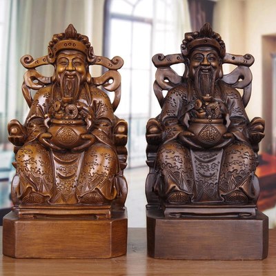 极速实木雕像文财神爷p摆件神像雕塑家用供奉客厅店铺招财开业乔