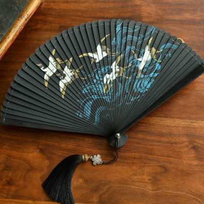 极速古风全竹小折扇女式仙u鹤海浪随身复古印刷中国风舞蹈走秀跳