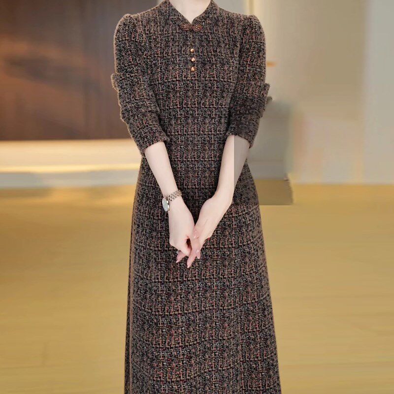 改良旗袍连d衣裙2025新款女秋冬十三行爆款高端修身妈妈长袖配大