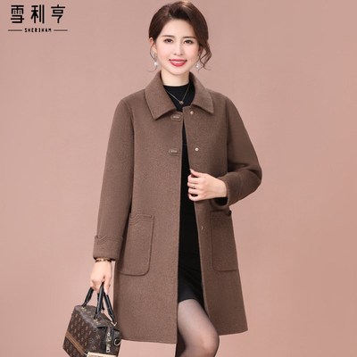 双面羊毛呢大衣女中长款阔太太羊毛呢外套2025新S款宽松大码妈妈