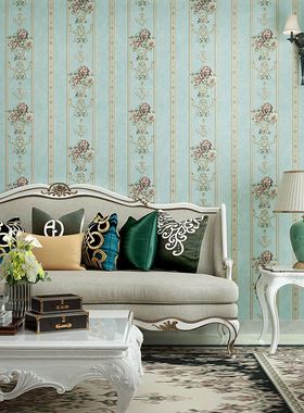 极速自粘竖条纹墨绿色壁纸t3d加厚欧式卧室温馨装饰房间客厅背景