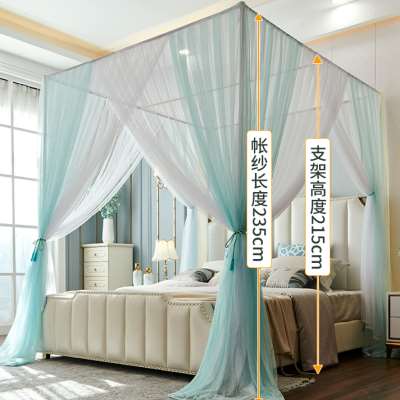 极速三开门双层色落地蚊帐15mw公主风18m床双人支架家用纹账2米床