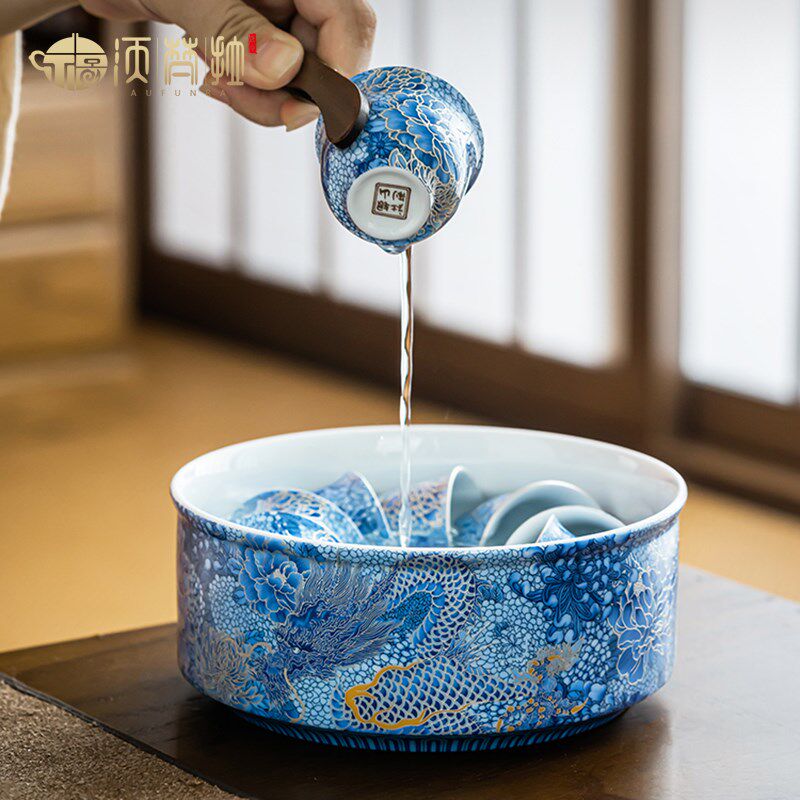 新品AUFUNRA青龙掐丝银功夫茶具中式I轻奢盖碗茶杯一套简约礼盒装