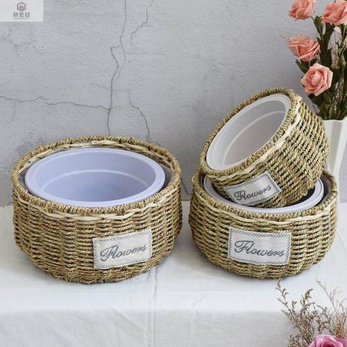 极速编织花盆草编藤编花篮手工柳B编绿萝插花多肉绿植摆件手提壁