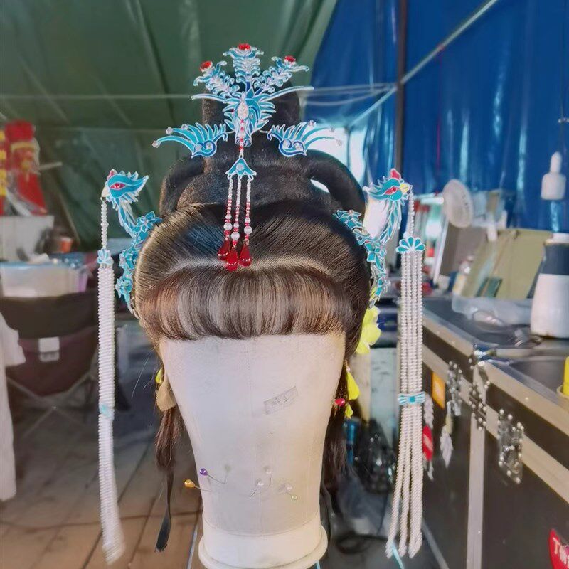 新品俏花旦戏服 专业戏曲点翠头面头H饰铜胎镀银点翠三尾正凤中凤