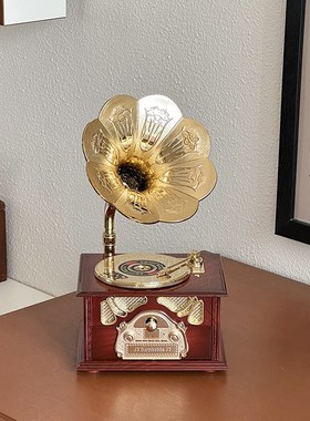 新品复古欧式唱片留声机音乐盒八音盒客厅玄M关办公室装饰摆件生