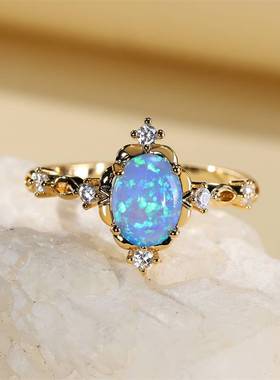 极速Oval Cut Mystmic Blue White Fire Opal Rings For Women Go