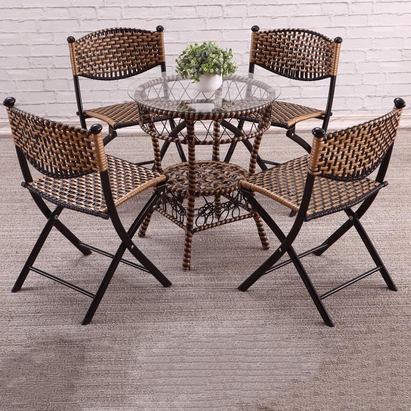 极速温沁户外阳台桌椅藤椅三件套室外F庭院藤编椅子折叠椅休闲桌
