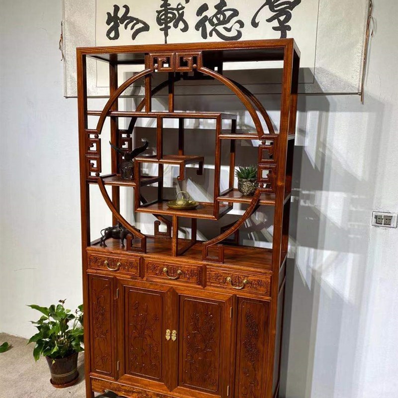 新品红木刺猬紫檀博古q架花梨木新中式玄关柜多宝阁置物架古董架图片