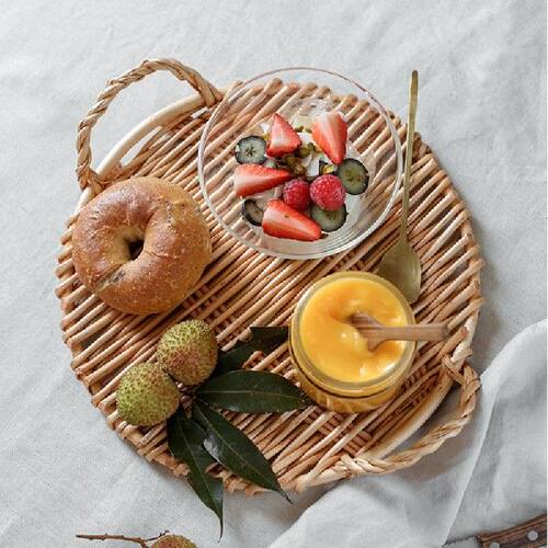 新品Handmade Woven Food Basket Fruit Plate RattVan Picnic