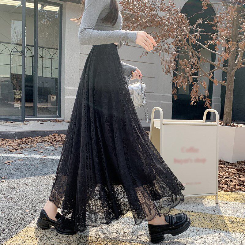 极速白色蕾丝半身裙l女春夏2025新款显廋内搭打底长裙高腰大摆a字