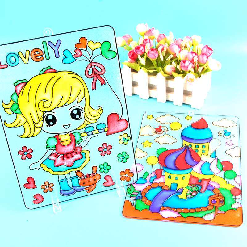 极速奕彩冰晶彩绘透光画儿童填色水彩颜料涂M鸦水晶画女孩男孩diy