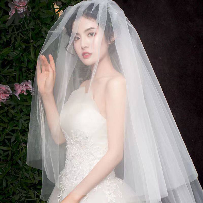 极速新款拖尾头纱面纱款新娘结婚C头纱超仙头纱森系旅拍韩版超长