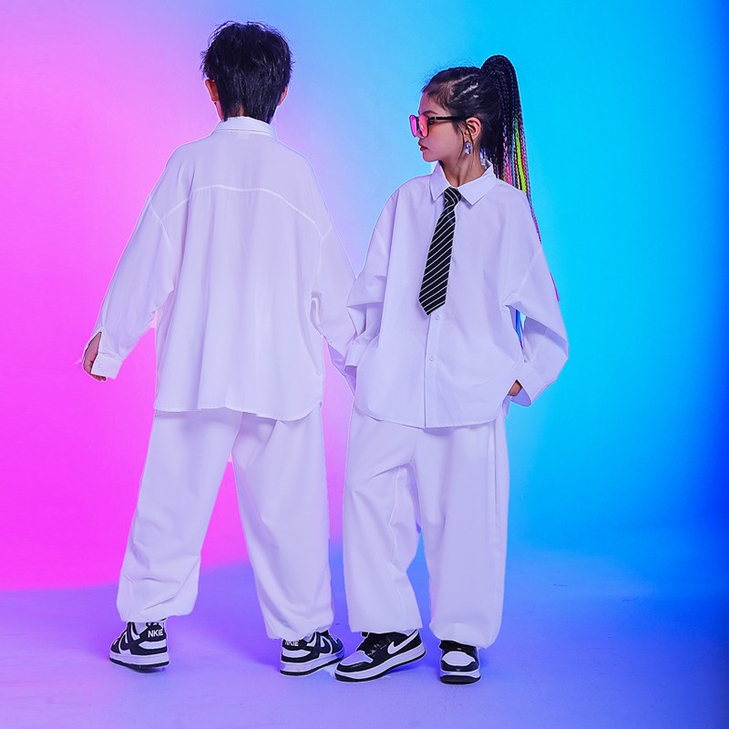 儿童街舞潮服嘻哈风hiqphop衬衫演出服男女童炸街套装爵士舞表演