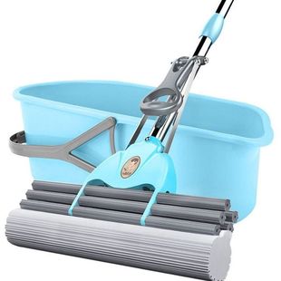 极速开普特胶棉拖把家用大号38cmD不锈钢伸缩杆滚轮挤水海绵免手