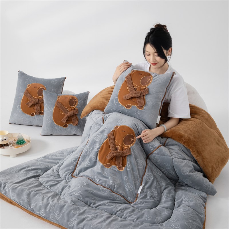 极速婴儿绒 冬天加厚车用抱枕被子两用午睡枕头P被二合一2025新款