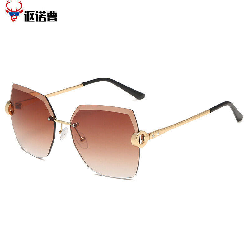 极速大框墨镜女韩版潮无框水晶切边太阳眼镜女士R镶钻太阳镜圆脸