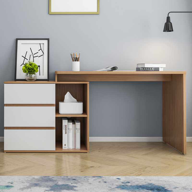 易卓L型电脑桌原木色转角伸缩书桌简约家用卧室双人学习桌办公桌