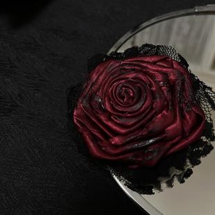 复古手作万圣节灼烧玫瑰蔷薇花胸花暗黑冷欲系两戴配饰女