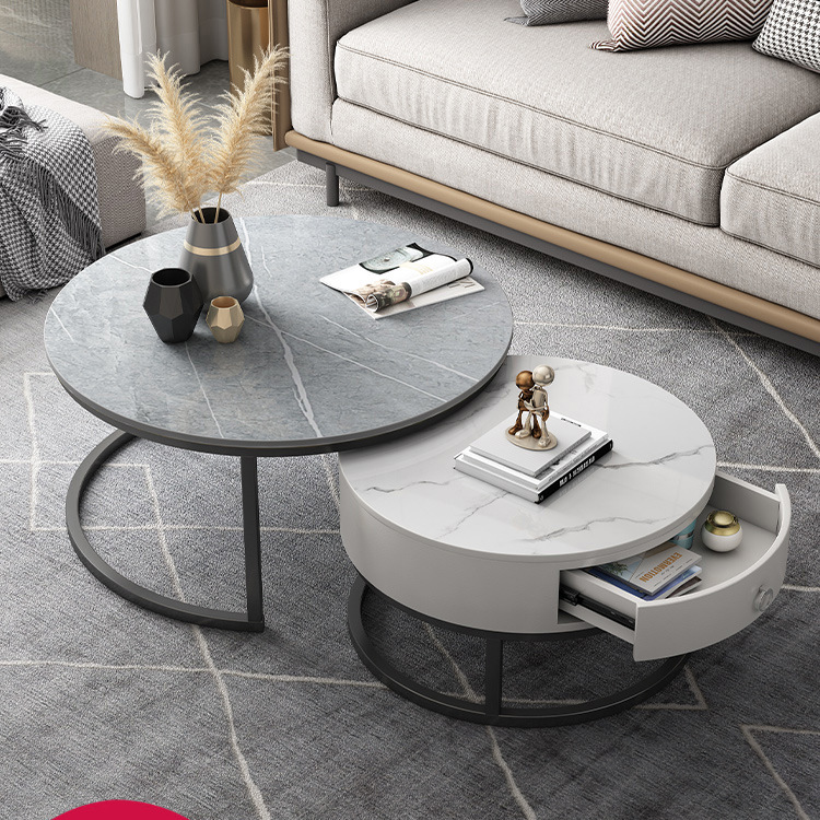 茶几轻奢简约现代小户型客厅家用北欧圆形大理石边几桌岩板小茶几