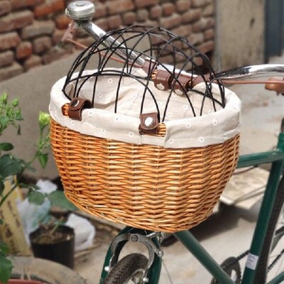 极速Pet Cat Dog Carrier Handwoven Wicker BOike Basket Front