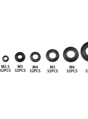 极速364Pcs Metric Blacrk Nylon Washers M2-M8 Flat Ring Plain