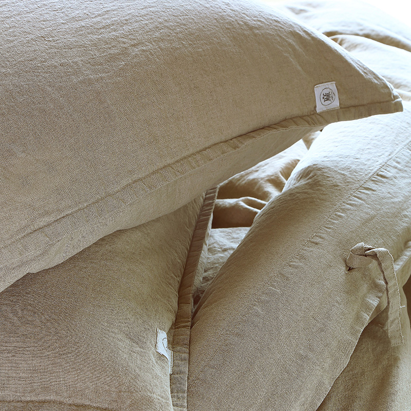 极速高端亚麻纯色四o件套飞边带子款床单色织床上用品北欧风简约