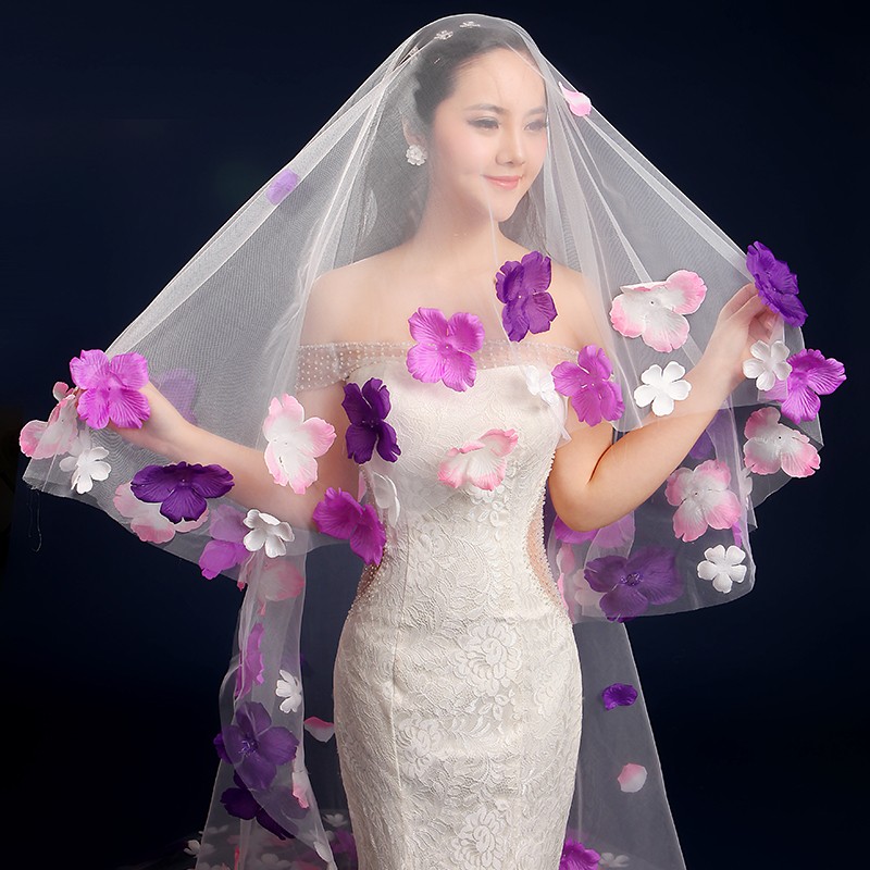 极速新娘b头纱婚纱2021新款花朵头纱超长3米头纱结婚拖尾花瓣影楼