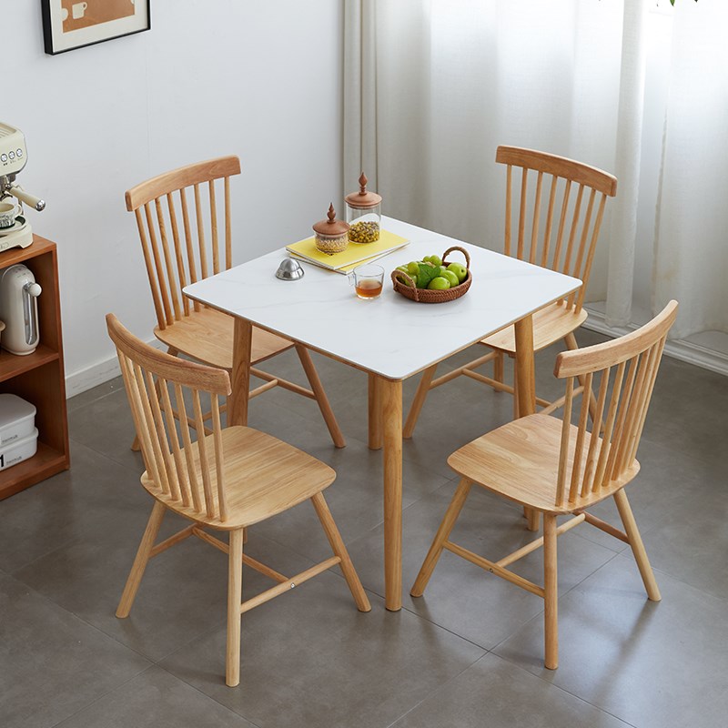 岩板餐桌小户型j家用四方桌子正方形奶油风餐桌椅组合纯实木小方