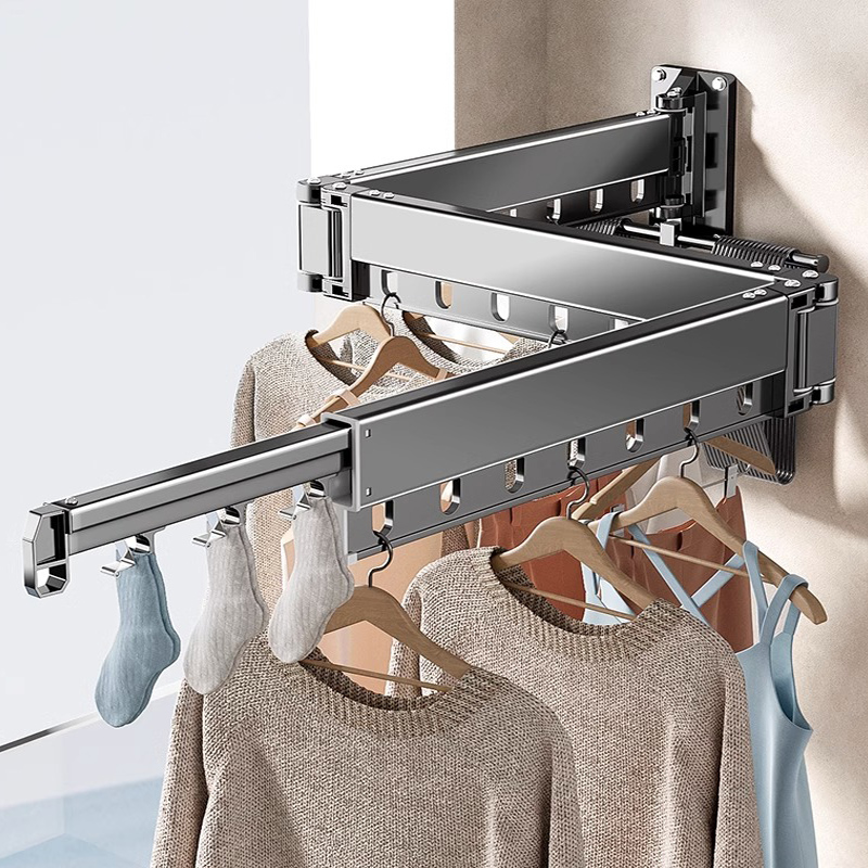 折叠晾衣架子阳台浴室内飘墙上家用隐形伸缩凉晒被V子壁挂式晾衣