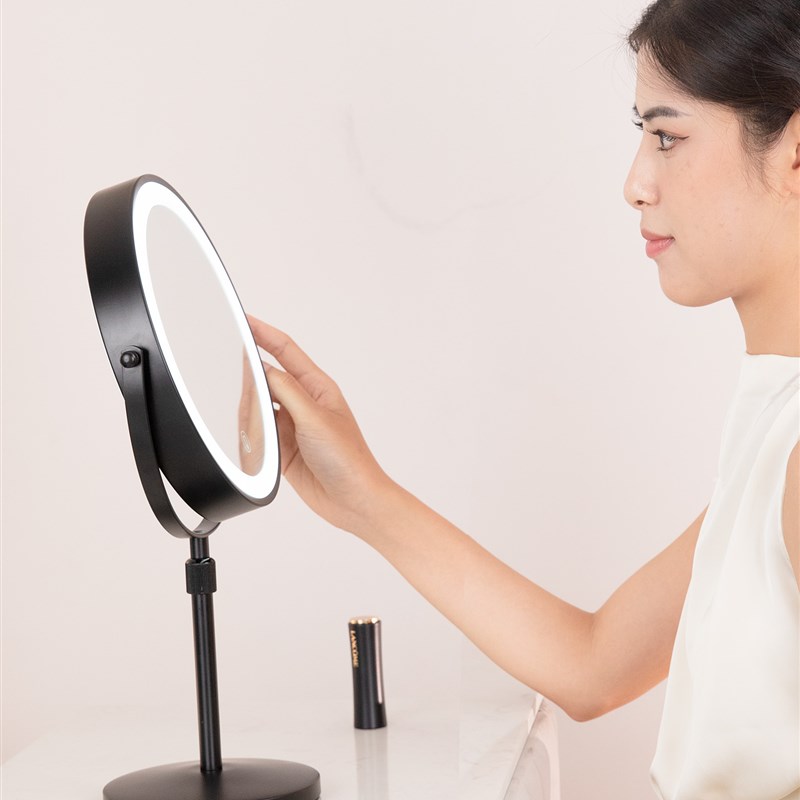 化妆镜桌面台式led带灯放大梳妆镜伸缩升降可Q调节高度双面高清镜