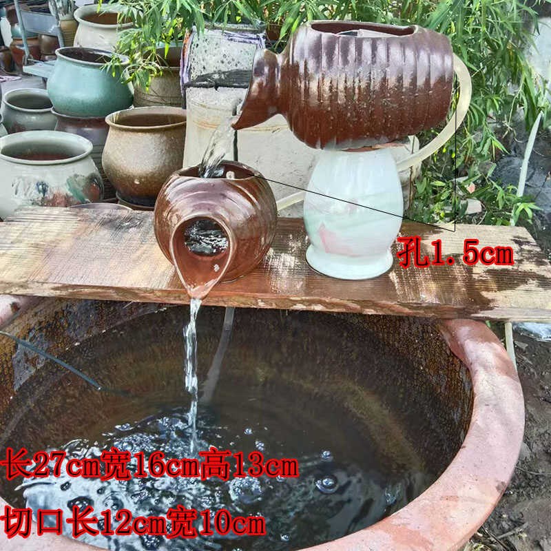 【88】古法生态养鱼流水陶罐庭院水循K环现代创意流水造景摆件