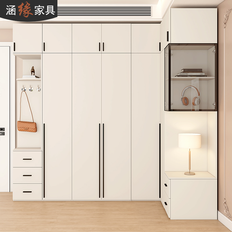 奶油风转角衣柜家用卧室墙角柜小户型L型拐Q角衣橱衣帽间柜组合