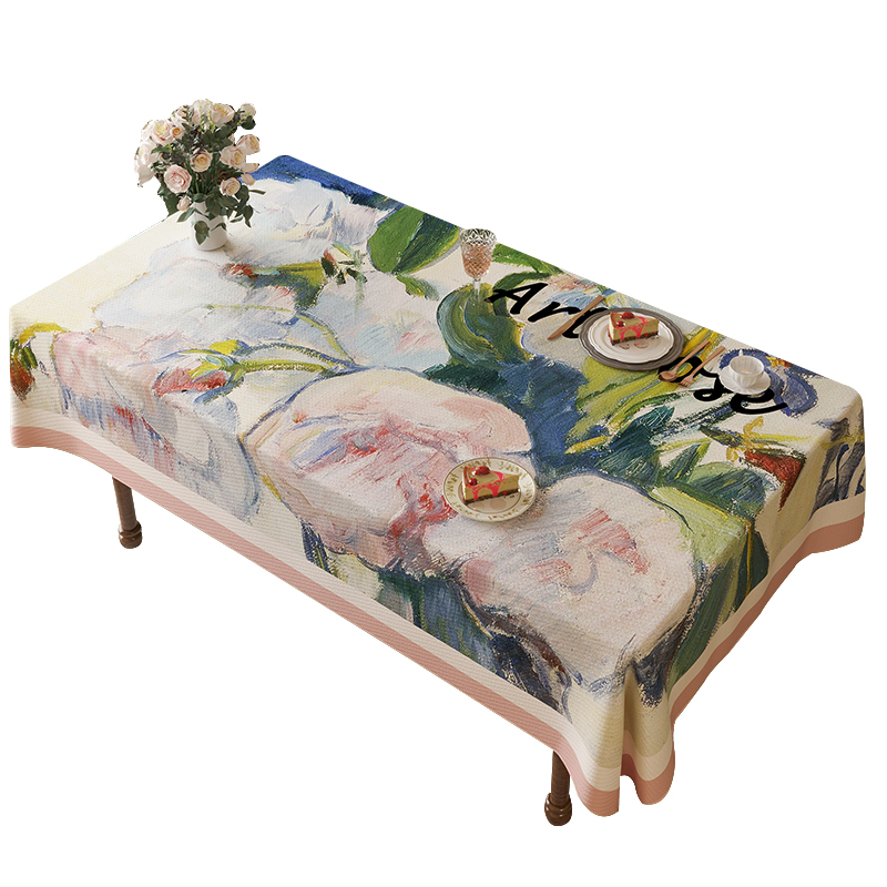 浮世绘油画风餐厅桌布防水桌面台布电视柜茶几布雪尼尔圆桌布