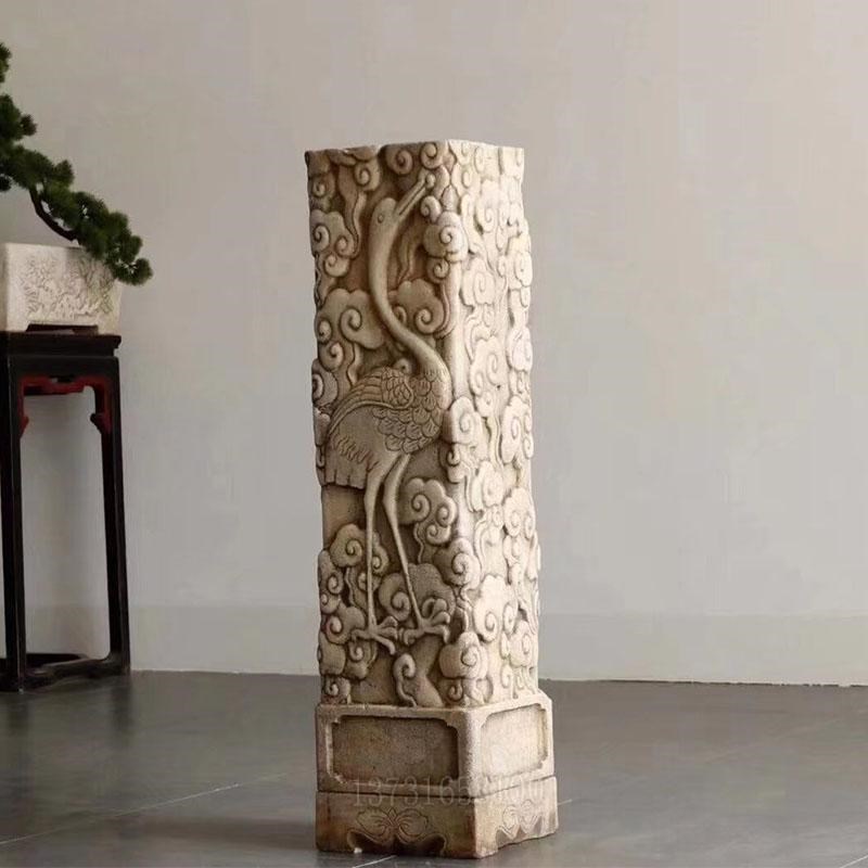 石雕云柱汉白玉做旧石材花架中式庭院户外石头祥云柱摆件云纹石柱