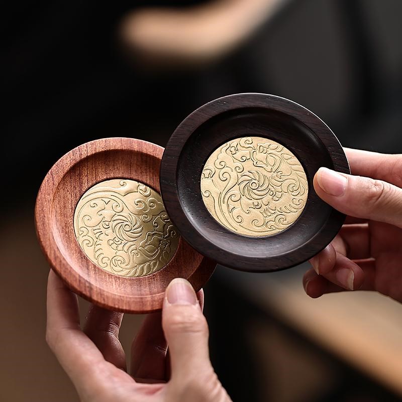 黑檀实木茶杯垫 花梨杯托茶杯架隔热垫碗垫功夫茶具垫茶托组圆形