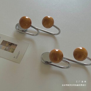 创意复古磁吸挂钩简约家用免打孔磁铁木球挂钩冰箱磁吸贴门后新品