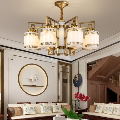 帝西班牙云石灯新中式全铜吊灯卧室餐厅复式楼灯客厅灯8004