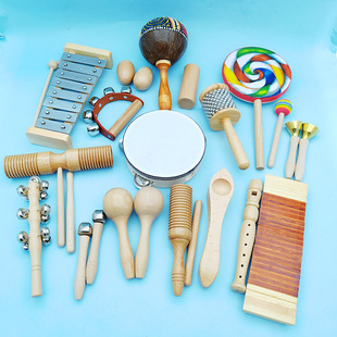 奥尔夫乐器榉木清漆乐器套装 幼儿园音乐响板沙锤铃鼓组合套装