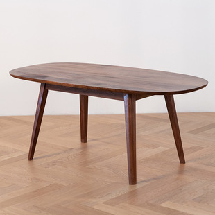 简约咖啡桌 樱桃木现代轻奢矮桌 北欧风格 椭圆形黑胡桃木实木茶几