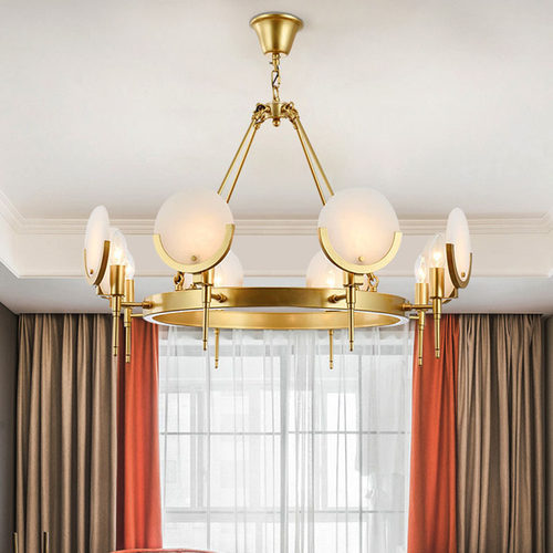 轻奢云石吊灯卧室美式大气设计师艺术圆形客厅餐厅后现代全铜灯具