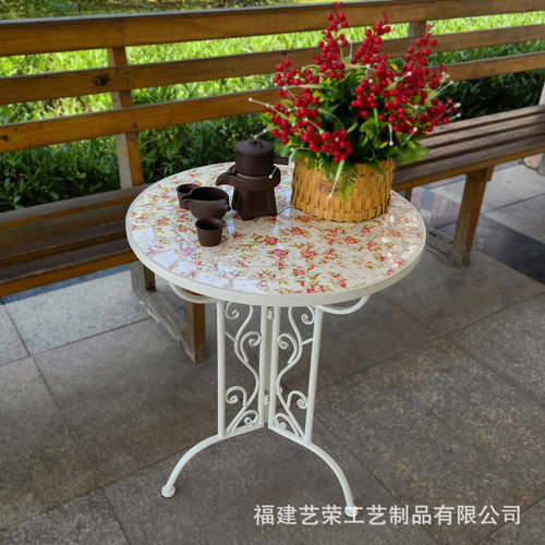 简约铁艺阳台桌椅户外美式休闲组合庭院折叠金属瓷砖桌面外摆桌子