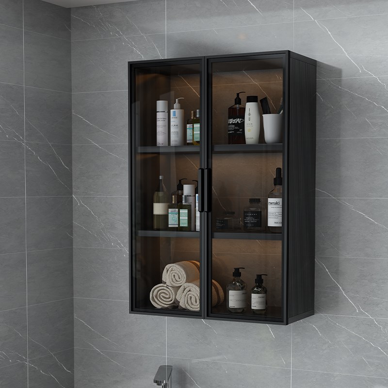 卫生间置物架壁挂式免打孔202z4新款浴室用品收纳储物柜太空铝定