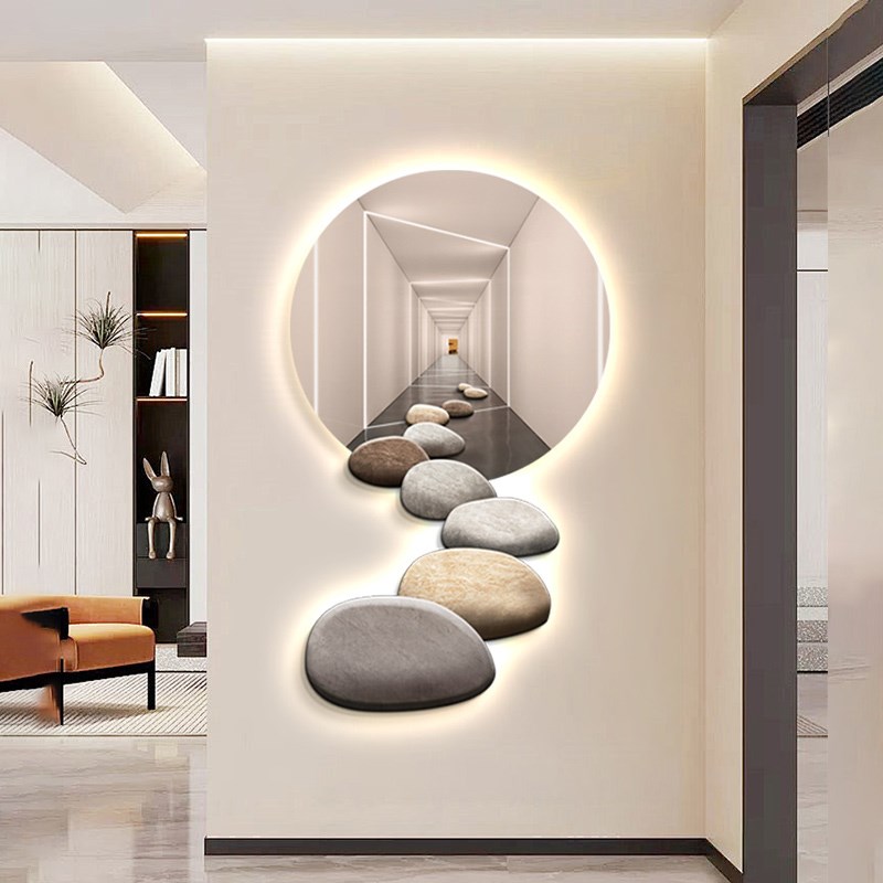 现代轻奢入户玄关装饰画石来v运转走廊尽头挂画延伸感壁画led灯画