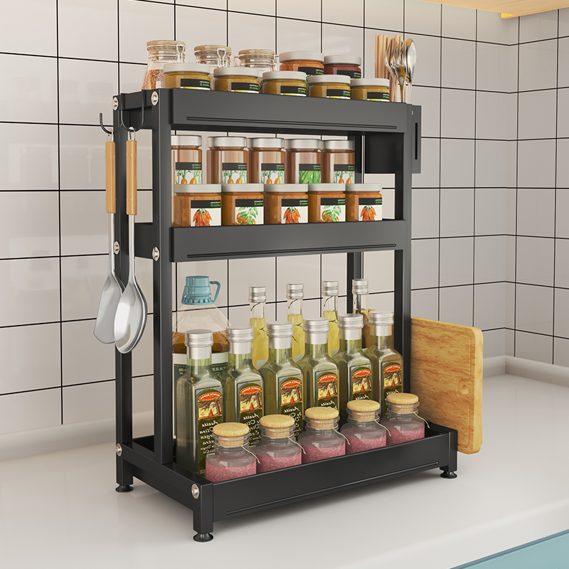 厨房调料置物架黑色调味料架子台面油盐酱M醋用品收纳架家用大全