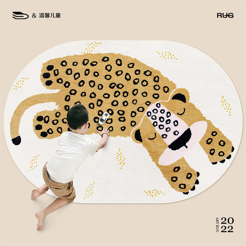 卡通儿童地毯阅读区卧室床边毯可C爱男孩房间爬行垫圆形地垫可机