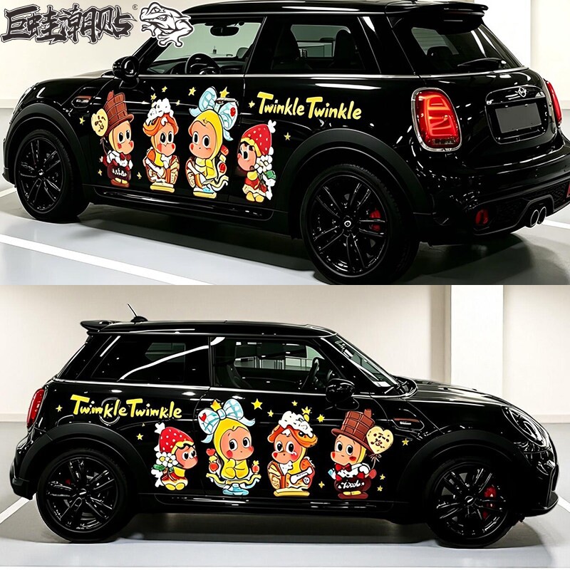适用宝马MINI星星人汽车贴纸cooper个性创意划痕遮挡车身拉花定制
