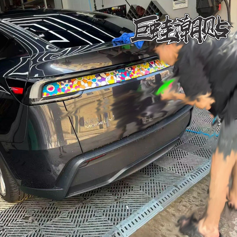 适用于特斯拉焕新Y太阳花后尾刹车灯上贴装饰特斯拉3装饰拉花贴纸
